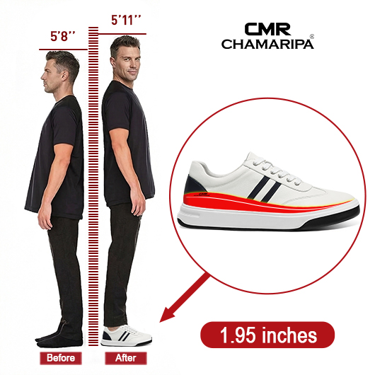 Casual Elevator Sneakers for Men | White Leather Height Increasing Shoes 5CM / 1.95 Inches