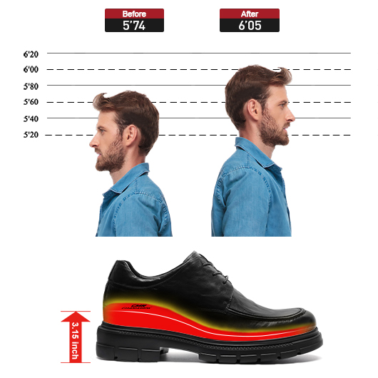 Elevator Dress Shoes For Men | Black Leather Business Casual Shoes 8CM / 3.15 Inches