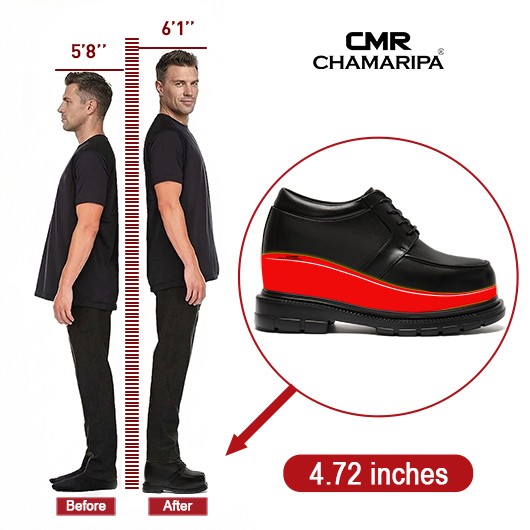 Shoes That Adds Height For Men | Black Leather Business Casual Shoes 12 CM / 4.72 Inches