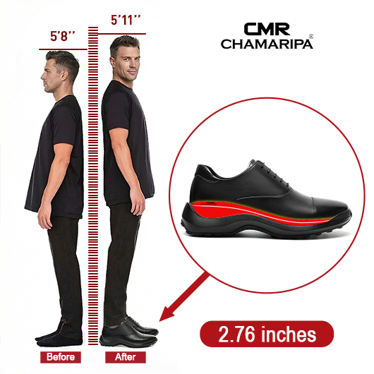 tall men shoes | Black cowhide leather Anti-slip Oxford Shoes 2.76 Inches