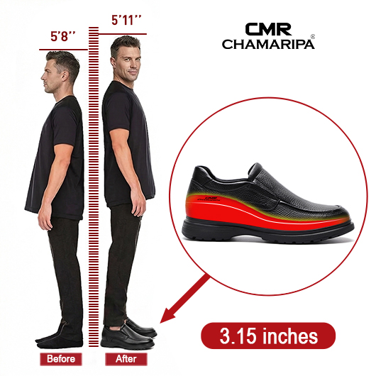 Mens raised shoes | Black leather Casual Loafers 8 CM / 3.15 Inches