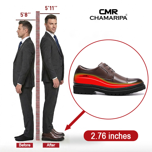 Men’s Elevator Dress Shoes | Brown Leather Derby Shoes 7CM / 2.76 Inches