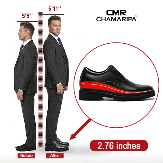 Men's Height Increasing Formal Shoes | Black Leather Classic Derby Shoes 7CM / 2.76 Inches