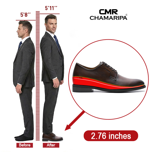 Mens Raised Shoes | Dark Brown Leather Derby Shoes 2.76 Inches