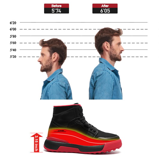 Elevator Shoes for Men | Black Mesh Height Increasing Sneakers 8CM / 3.15 Inches