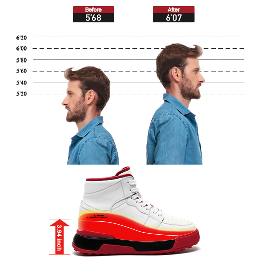 Men's Elevator Sports Shoes | Off-White Leather High Heeled Sneakers 10CM / 3.94 Inches