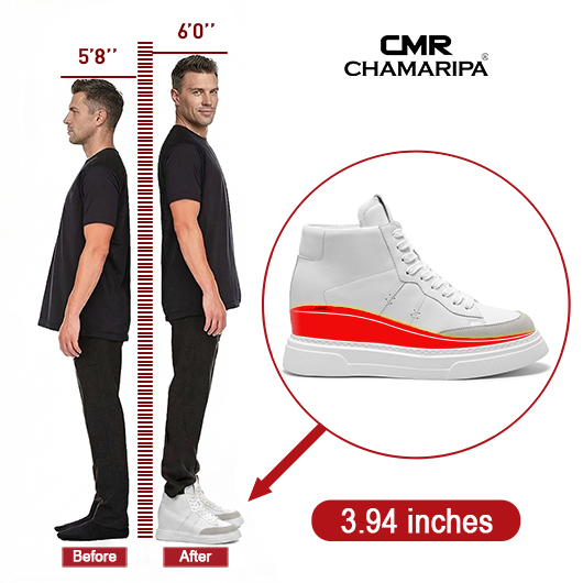 sneakers that add height for men | Soft Leather Off-white High-Top Sneakers 10 CM / 3.94 Inches