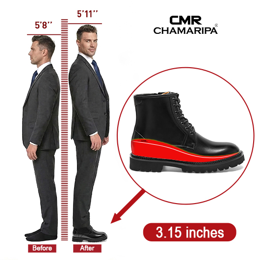 Height Enhancer Shoes for Men | Black Leather Derby Boots 3.15 Inches