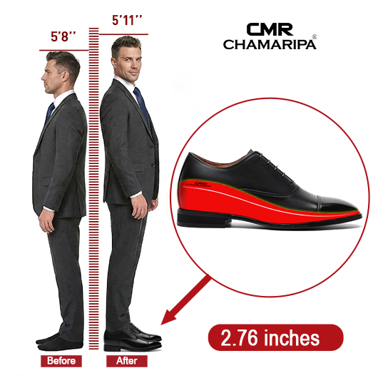 Mens Elevator Dress Shoes | Black Leather Oxford Shoes 7 CM / 2.76 Inches