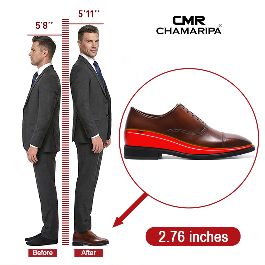 Formal Elevator Shoes for Men | Brown Leather Oxford Shoes 7 CM / 2.76 Inches