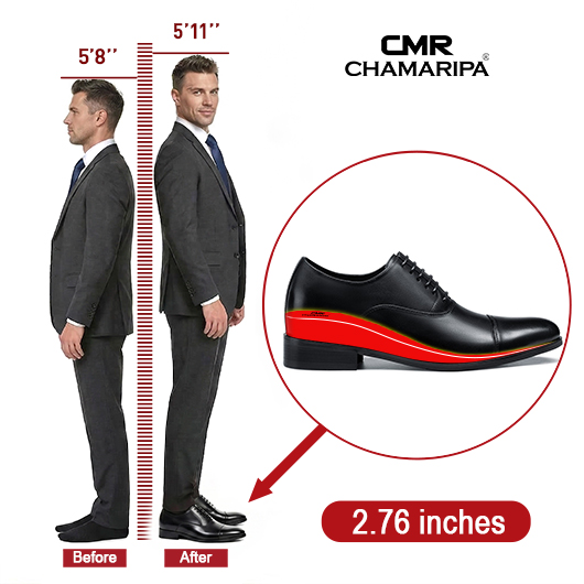Heihgt Increasing Men's Shoes - Black Men's Oxfords Cow leather Elevator Shoes For Men - 2.76 inches / 7 CM