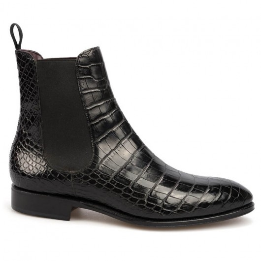 Height Increasing Crocodile Leather Boots - Tall Men Boots - Black Alligator Chelsea Boots 7 CM / 2.76 Inches
