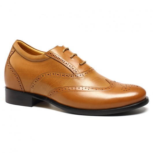 Brown Elevator Dress Tall Shoes Brogues for Men Height Increasing 7cm / 2.76 inch