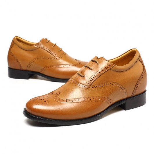 Brown Hidden Heel Shoes for Men Elevator Dress Tall Shoes Brogues for ...