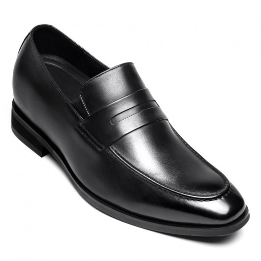 有备货再卖Height Increasing Shoes - Formal Tall Men Shoes - Black Slip on Penny Loafers 7 CM / 2.76 Inches