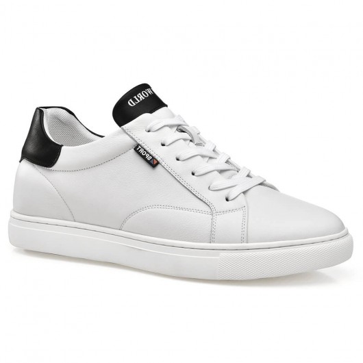 CHAMARIPA men's elevator sneakers hidden heel shoes men white leather casual shoes 5CM / 1.95 Inches
