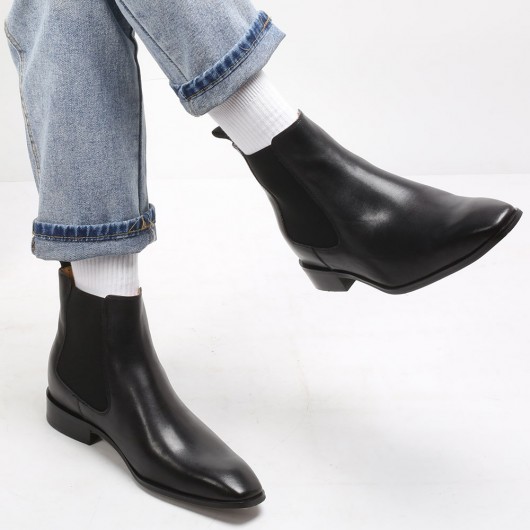 Height Increasing Chelsea boots Black Leathe High Heel Boots for Men 7CM / 2.76 Inches