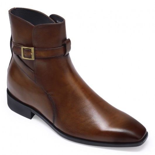 Height Increasing Boots for Men - Tall Men Boots - Brown Leather Dress Boots - 7CM / 2.76 inches taller
