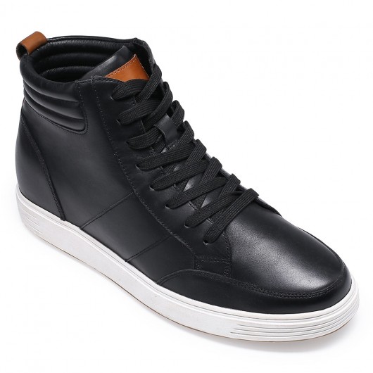 CHAMARIPA - height increasing sneakers - Men's taller shoes - black calfskin leather high top sneakers - 7CM/ 2.76 inches taller