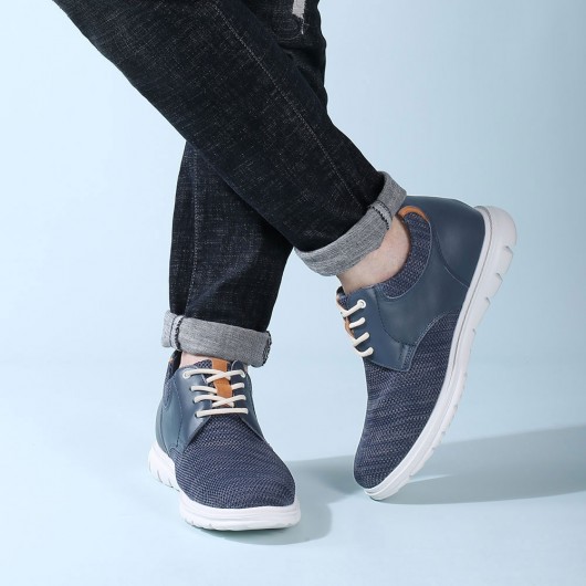 CHAMARIPA men's elevator shoes navy knit casual shoes for short men that make you 7CM / 2.76 Inches taller