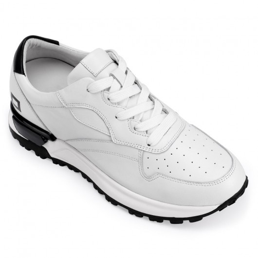CHAMARIPA - Men's height elevator shoes - hidden heel sneakers - white leather elevator sneaker for men - 6CM/2.36 inches taller