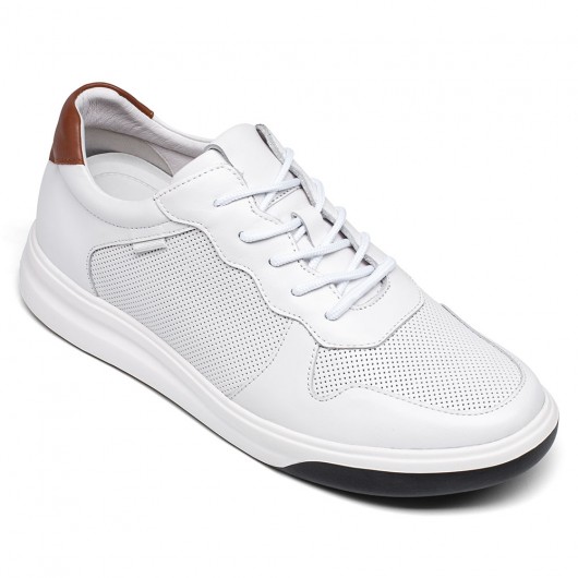 men's elevator sneaker shoes - white leather height incrasing sneakers 7CM/2.76 Inches taller