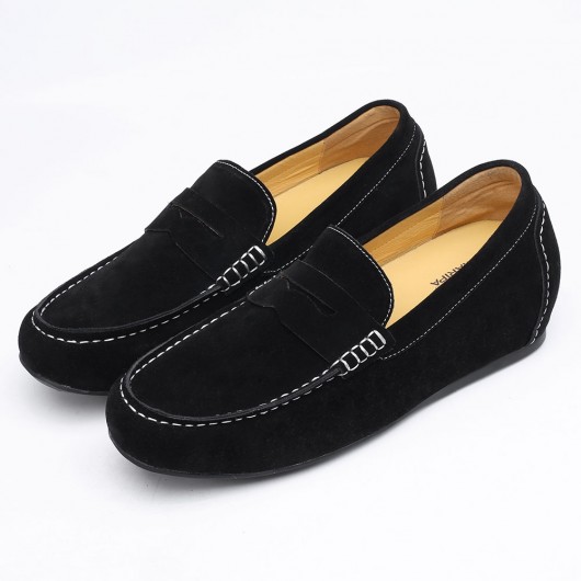 CHAMARIPA black height increasing suede loafers elevator shoes for men ...