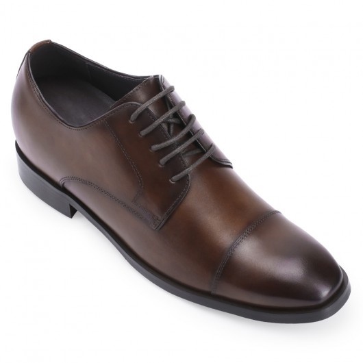 taller shoes - elevator shoes for men - Brown Leather Derby Dress Shoes - 7CM / 2.76 Inches Taller