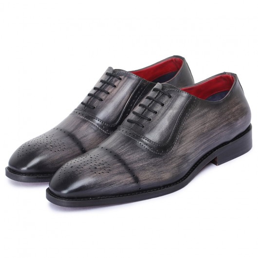 CHAMARIPA dress elevator shoes - handcrafted medallion toe oxford - gray - 7 CM / 2.76 inches taller