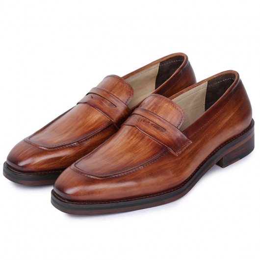 CHAMARIPA height increasing shoes for men - handcrafted penny loafers -Tan - 7CM / 2.76 inches taller