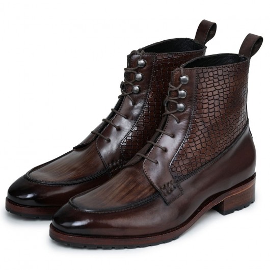 CHAMARIPA height increasing elevator boots - handcrafted derby lace up boots - brown - 7 CM / 2.76 inches taller
