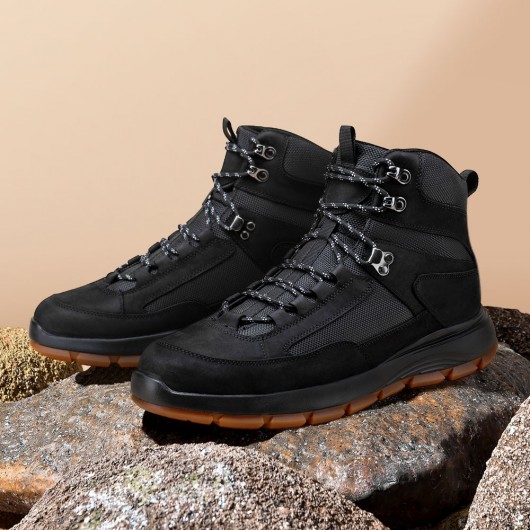 height increasing boots for men - elevator hiking boots - black outdoor high top walking boots 8 CM / 3.15 Inches