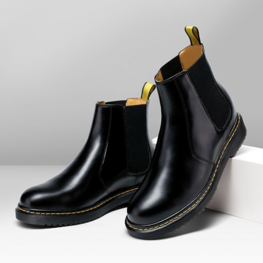 elevator chelsea boots - height increasing chelsea boots - black leather chelsea men's taller boots 7 CM / 2.76 Inches
