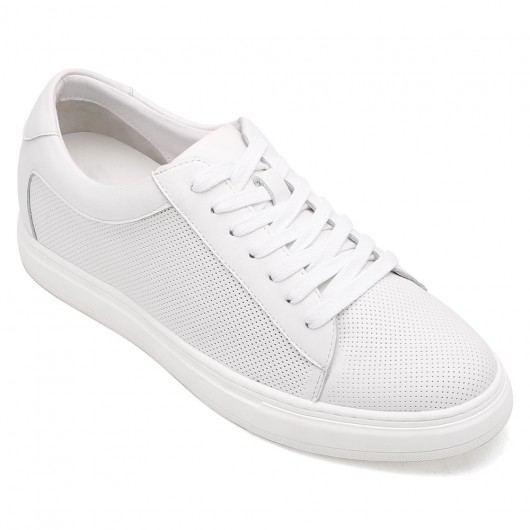 white sneakers that make you taller - height increasing sneakers - breathable leather casual men's sneakers 6 CM / 2.36 Inches