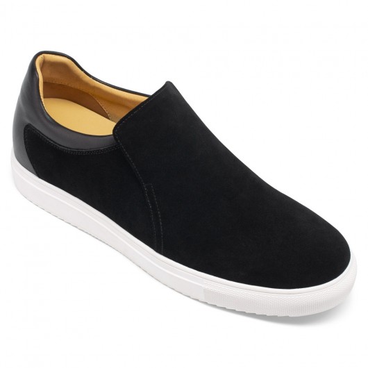 height enhancing shoes for men - sneakers with hidden heel - black suede slip-on suede sneakers 6 CM / 2.36 inches
