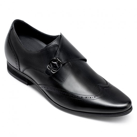 elevator dress shoes - men's dress shoes with height - black single monk strap shoes 7 CM / 2.76 Inches