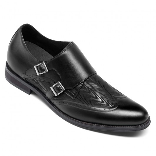 height increasing formal shoes - men's shoes with higher heels - black double monk strap shoes 8 CM / 3.15 Inches