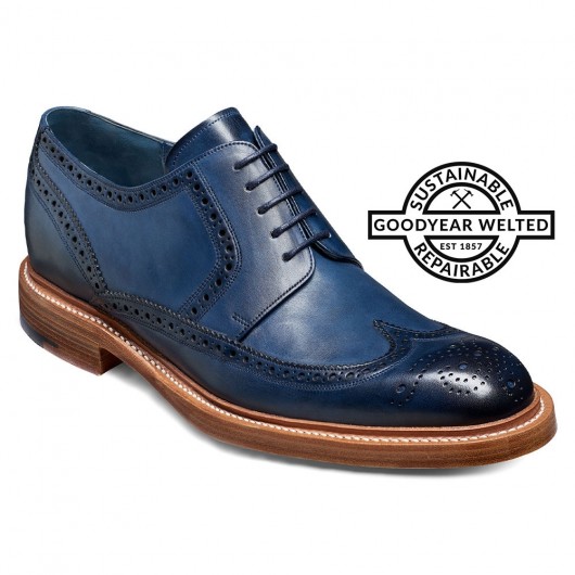 goodyear welted tall men shoes - men's shoes with higher heels - navy hand painted wingtip derby shoe 7 CM / 2.76 Inches