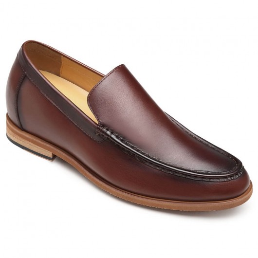 CHAMARIPA men's height increasing elevator loafers burgundy leather slip on loafers taller 7CM / 2.76 Inches