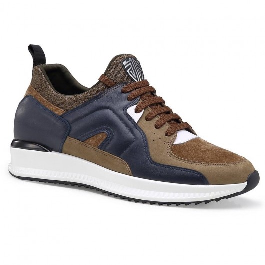 CHAMARIPA men's casual elevator sneakers khaki/navy leather tall men shoes 7CM / 2.76 Inches