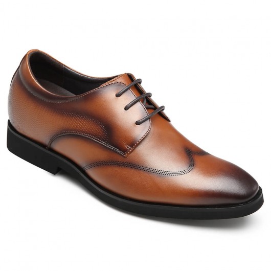 CHAMARIPA tall men derby shoes with high heel brown calfskin leather dress shoes 7CM / 2.76 Inches