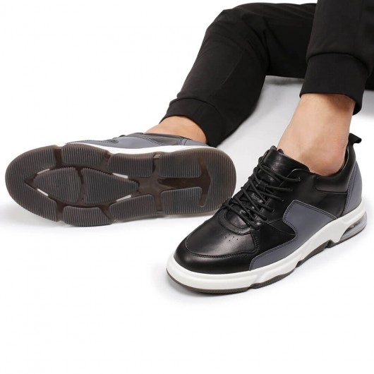 CHAMARIPA men's elevator sneakers black leather sneakers with hidden heels 6CM / 2.36 Inches