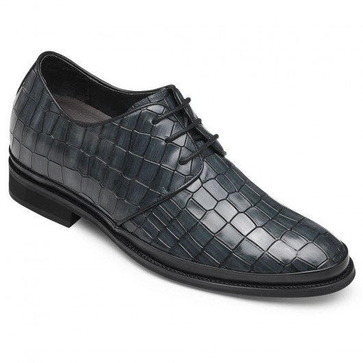 CHAMARIPA men's formal elevator shoes pattern leather dress shoes in black grey that make you 8CM / 3.15 Inches taller