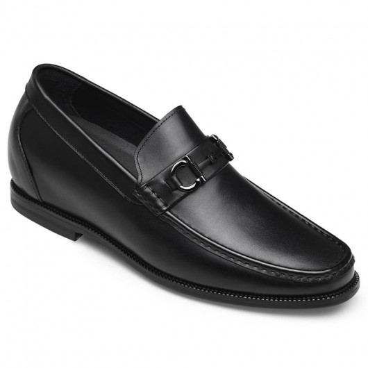 CHAMARIPA men's elevator loafers black leather slip-on Hazel loafer get taller 6CM / 2.36 Inches