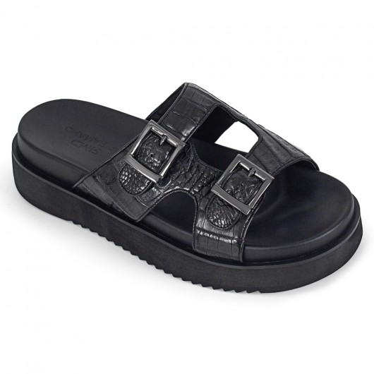 height increasing sandals - outdoor indoor men sandals - black crocodile leather elevator sandals 5CM / 1.95 inches