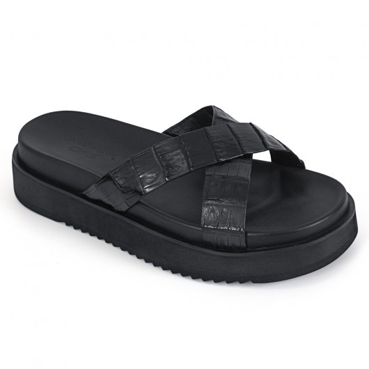 elevator sandals for men - platform sandals - black crocodile leather men's sandals 5CM / 1.95 inches