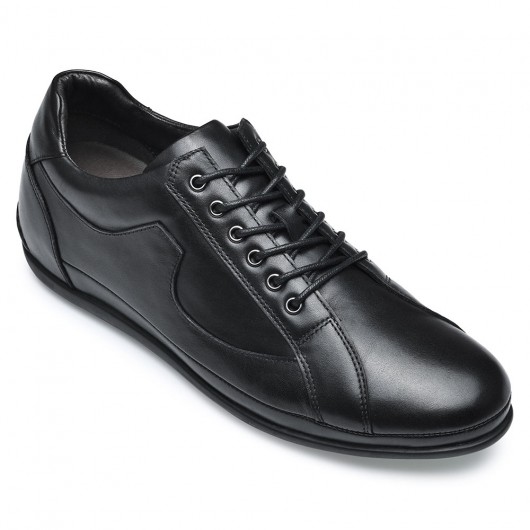 men's raised heel shoes - increasing shoes - black leather business casual shoes - 6CM / 2.36 Inches taller