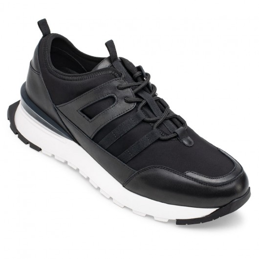 elevator sneakers - black leather sneakers that make men taller 7CM / 2.76 Inches