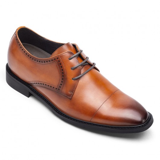 men's elevator dress shoes - high heel men dress shoes - brown brushed cowhide leather derby shoes 7CM / 2.76Inches