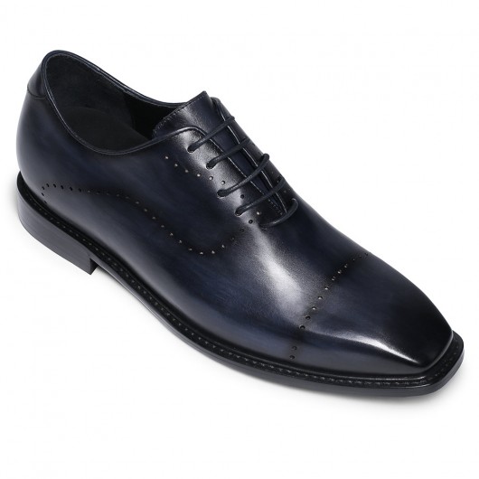 CHAMARIPA dress elevator shoes for men - leather hand painted wholecut oxfords - blue - 6 CM/2.36 inches taller